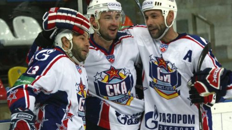 Maksims Sušinskis, Andrejs Zuzins un Sergejs Zubovs līksmo
Foto: RIA Novosti/Scanpix