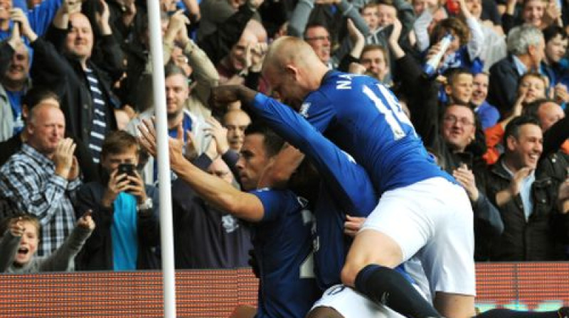 "Everton" spēlētāji pēc gūtajiem vārtiem
Foto: AP/Scanpix