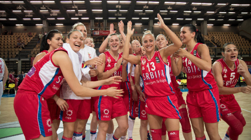 Serbijas spēlētājas līksmo par uzvaru
Foto: www.fibaeurope.com