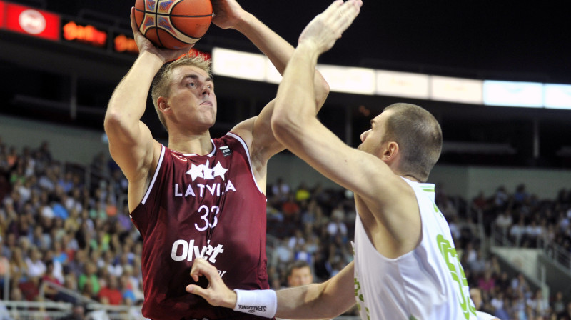 Mārtiņš Meiers: 18 punktu Latvijas valstsvienības spēlē ar Igaunijas izlasi.
Foto: basket.lv