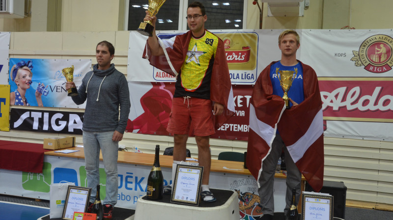 Latvia Open 2015 TOP 3.
No kreisās: 3. Andrejs Voskobojņikovs (RUS), 1. Edgars Caics, 2. Atis Sīlis