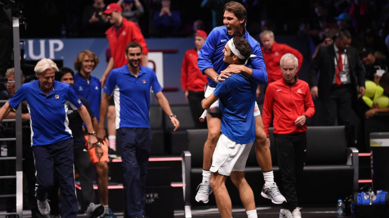 Eiropas komanda mirkli pēc uzvaras gūšanas
Foto: Laver Cup