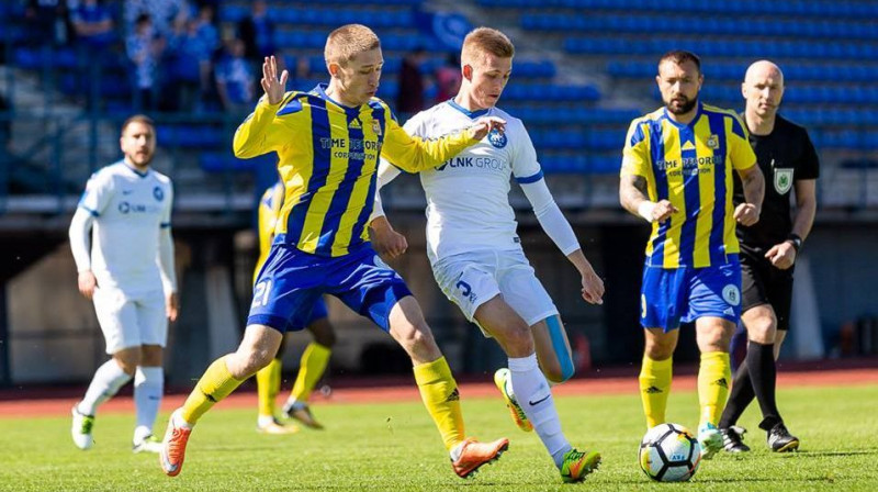 "Ventspils" un RFS duelis Kurzemē noslēdzās ar kaujiniecisku neizšķirtu 1:1. 
Foto: Raitis Supe