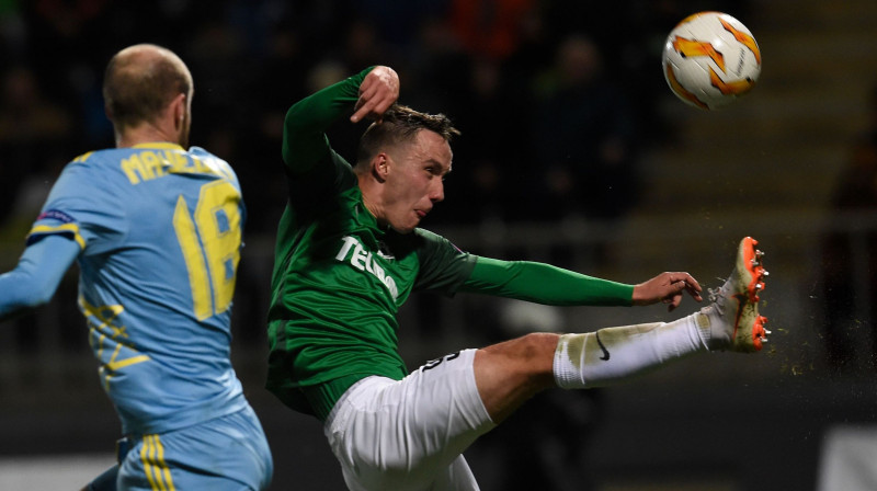 Dāvis Ikaunieks pret Astana. Foto: AFP/Scanpix