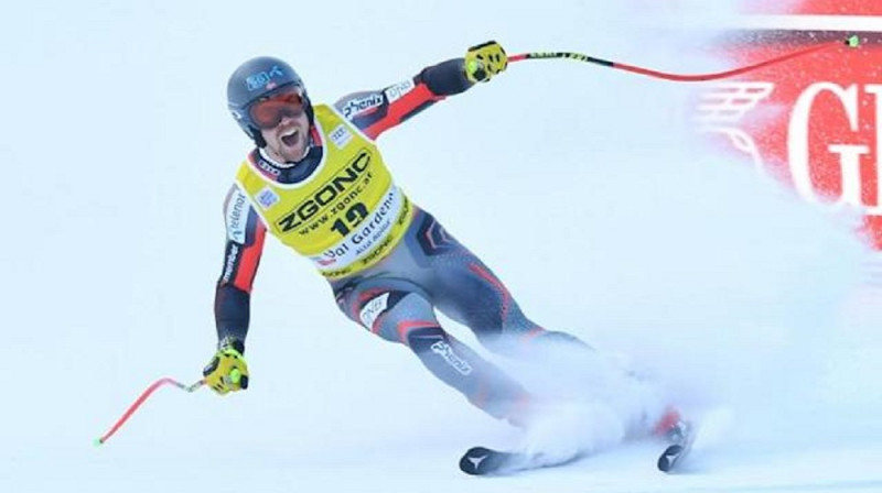 A.O.Kilde priecājas par uzvaru Valgardenā. Foto: AFP/Tiziana FABI