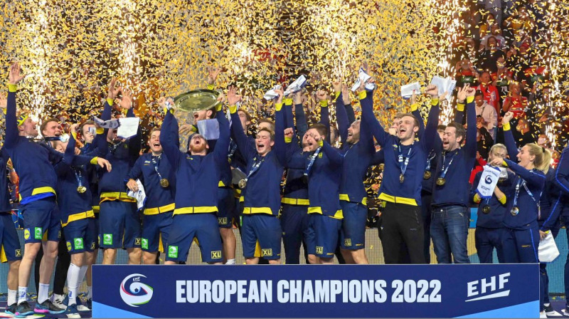 Zviedrijas handbola izlase - 2022. gada Eiropas čempionvienība. Foto: AFP/Scanpix