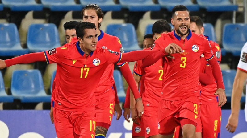 Andoras izlases futbolisti svin vārtu guvumu. Foto: Valentine Chapuis/AFP/Scanpix