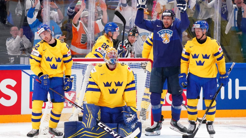Epizode pēc Somijas pirmā vārtu guvuma. Foto: IIHF