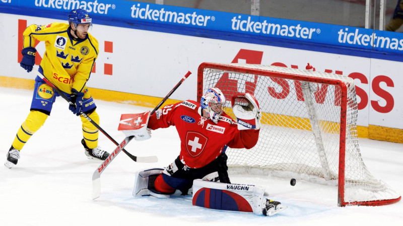 Zviedrijas valstsvienības vārtu guvuma mirklis. Foto: Salvatore di Nolfi/AP/Scanpix