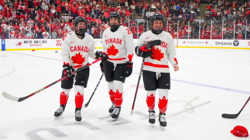 Kanādas valstsvienības hokejistes. Foto: IIHF