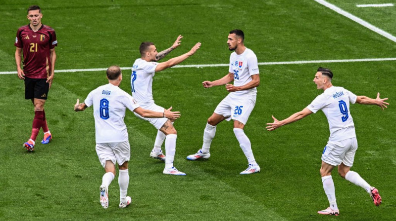 Slovāki pēc gūtajiem vārtiem. Foto: Scanpix