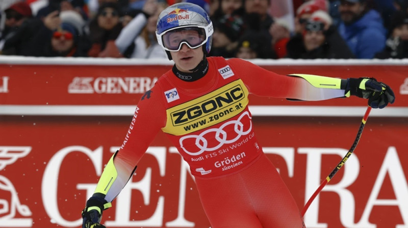 Marko Odermats pirmo reizi uzvarējis Valgardenas nobraucienā. Foto: AP/Alessandro Trovati.