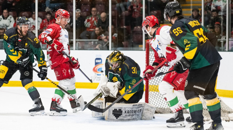 Polijas kanādietim Džonam Marejam šovakar nācās uzņemt 49 pretinieku metienus. Katovice pa vārtiem meta 27 reizes.
Foto: Rebecca Brain