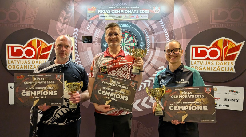 Rīgas čmepionāta uzvarētāji: (no kreisās) Armands Tims, Valters Melderis,  Ieva Tvaronavičute. Foto: LDO.