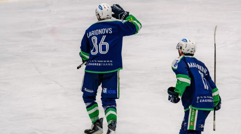 Daņila Larionovs pēc vārtu guvuma. Foto: Jasmin Jasko Alihodžić/KHL Sisak