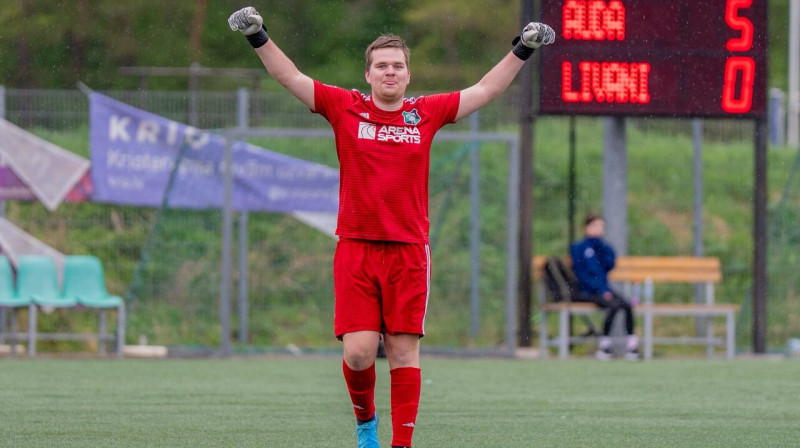 "Ķekavas"/"Audas" vārtsargs Gustavs Lejaskrauklis. Foto: Roberts Pūce