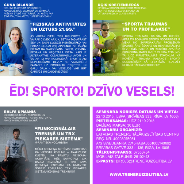 Notiks seminārs “Ēd! Sporto! Dzīvo vesels!”