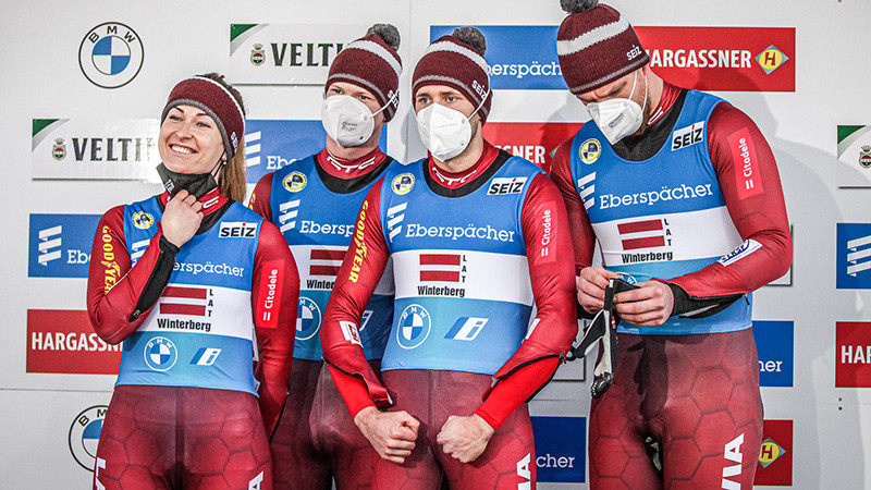 Latvijas kamaniņu sportisti triumfē stafetes sacensībās Vinterbergā