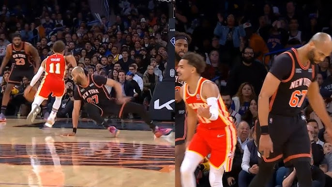 Video: Trejs Jangs skaisti apspēlē un uz zemes nogulda ''Knicks'' spēlētāju
