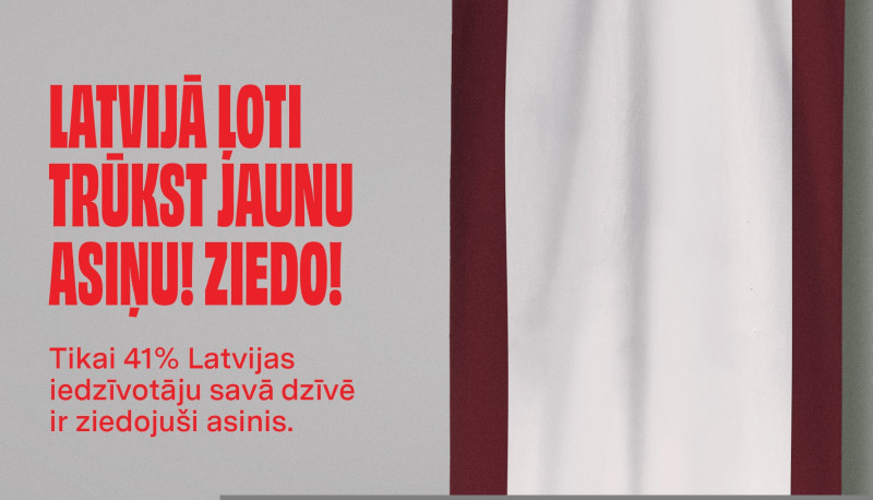 Piepildi karogu! Valsts asinsdonoru centrs aicina jauniešus ziedot asinis