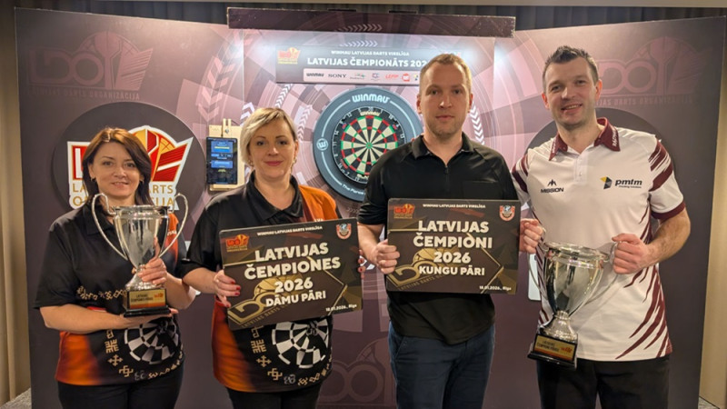 Razma/Pinka un pārsteiguma autores Kovaļevska/Kalniņa uzvar LČ šautriņu mešanā pāriem